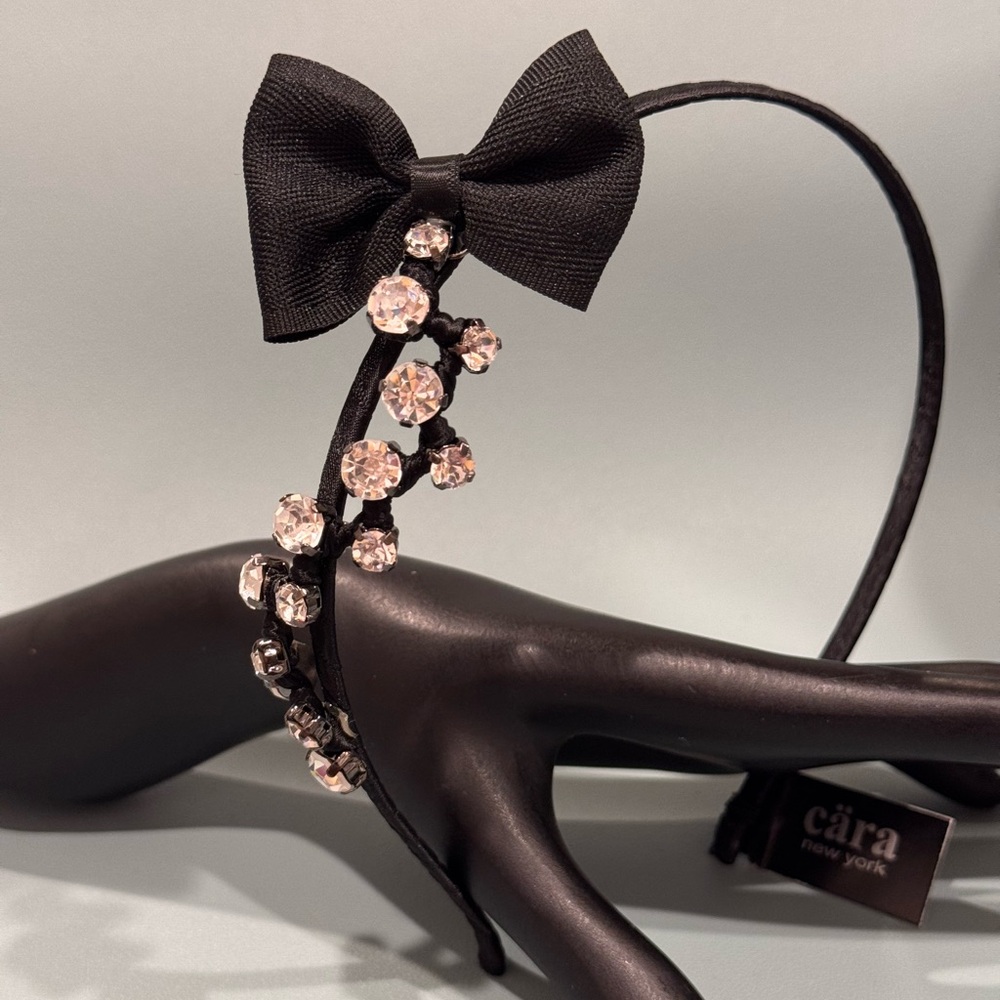 Cara New York Chic Navy Blue Bow and Gold Crystal Headband
